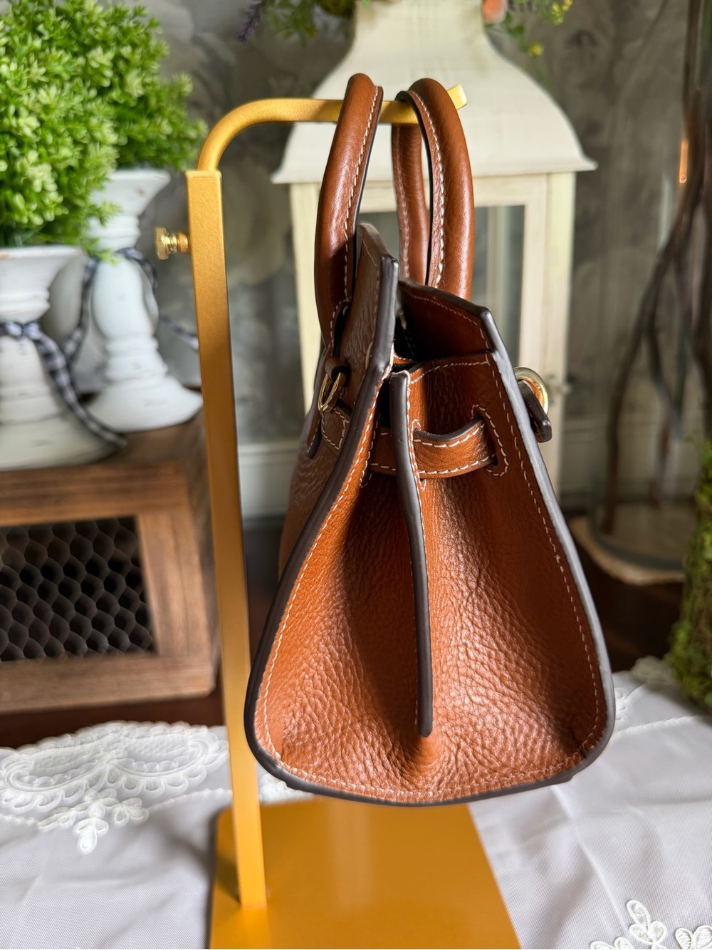 NWOT Fairfax & Favor Town and Country Tan Micro Top Handle Leather Bag Purse - Picture 3 of 10